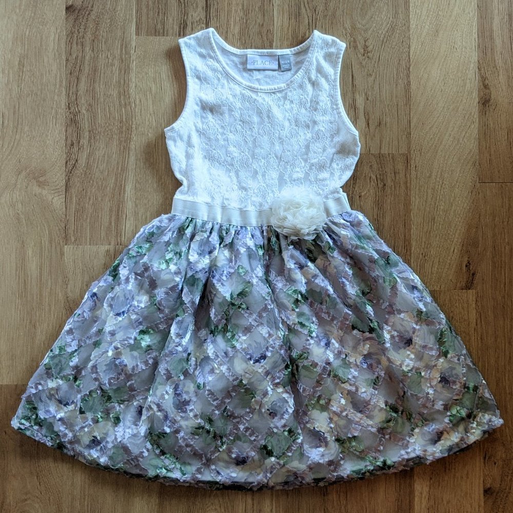 Children's Place Girl 7 8 Violet Sleeveless Tutu Dress Floral Rose Lace Mesh